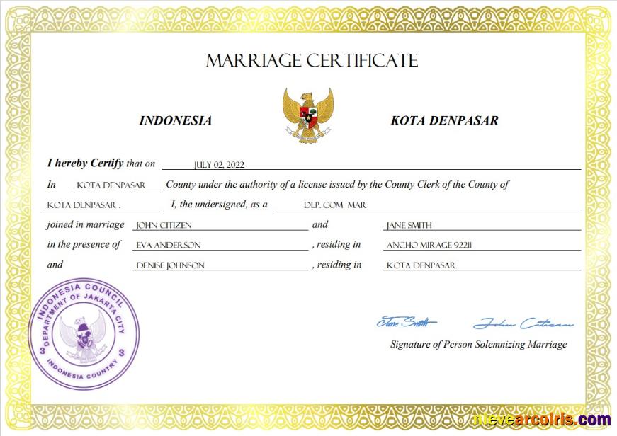 Indonesia marriage certificate